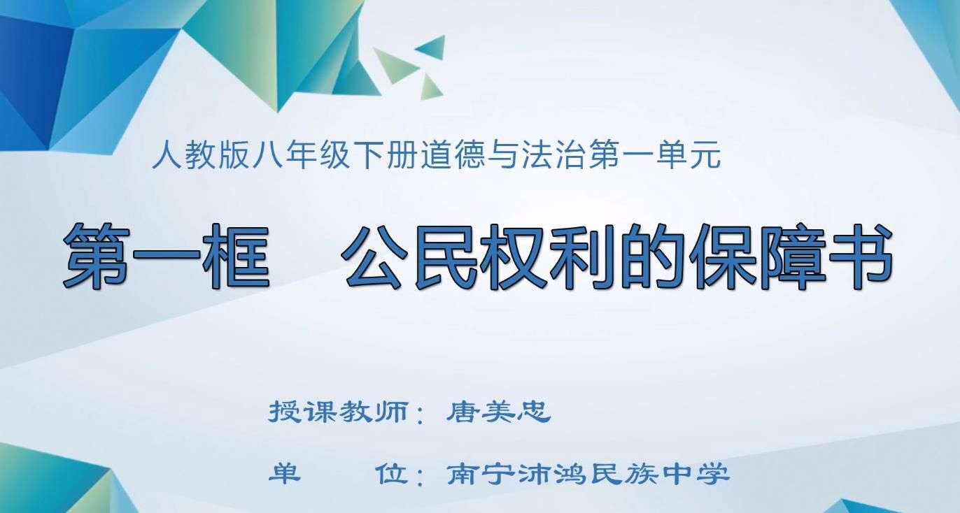 初中二年级历史下册第一框《公民权利的保障书》