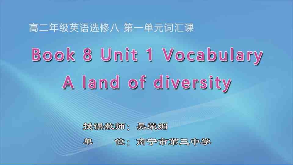 4月14日第2节高中一年级英语 Book 8 Unit 1 A land of diversity 词汇课