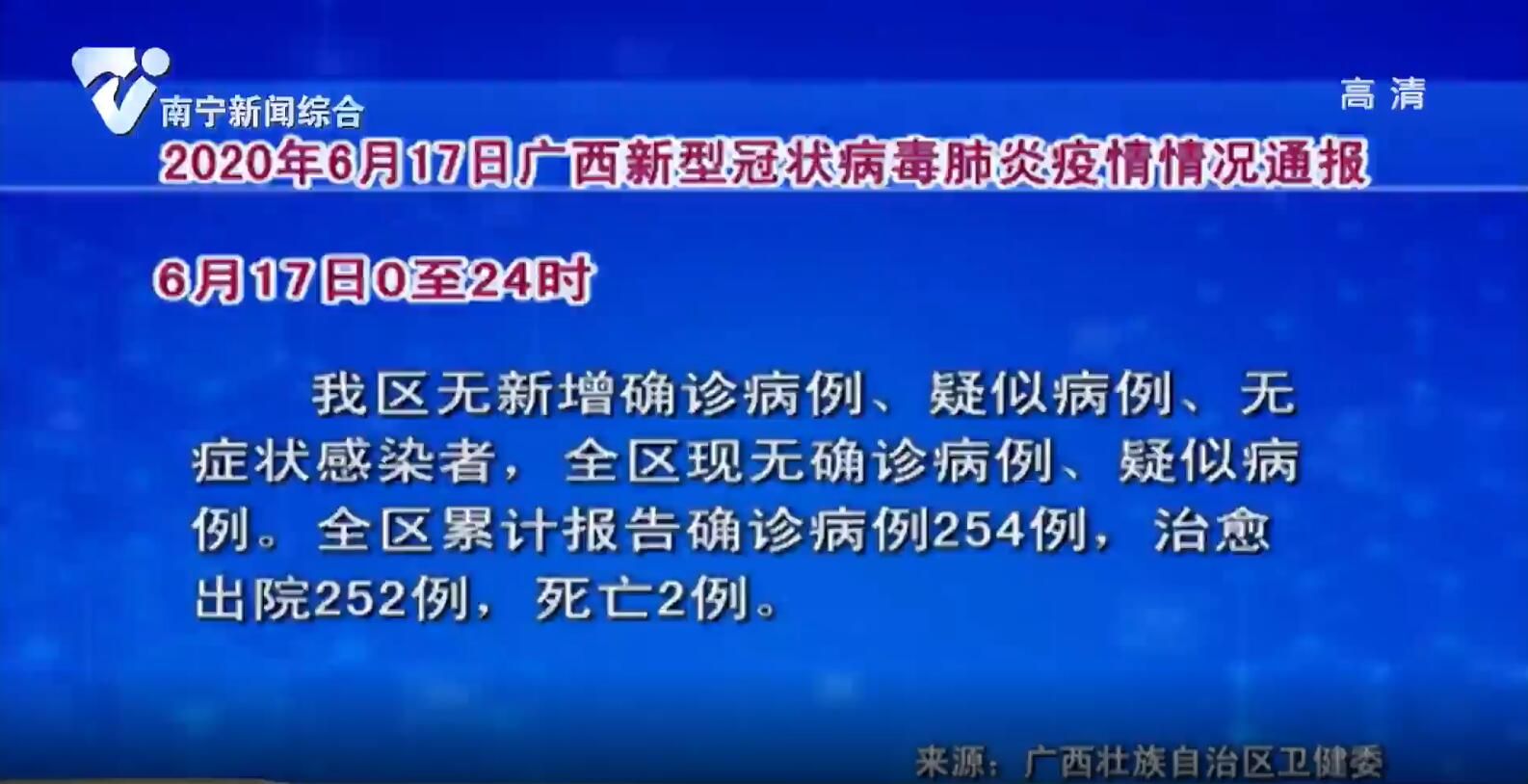 2020年6月17日广西新型冠状病毒肺炎疫情情况通报