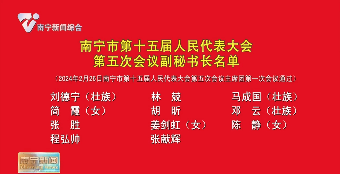 南宁市第十五届人民代表大会第五次会议副秘书长名单