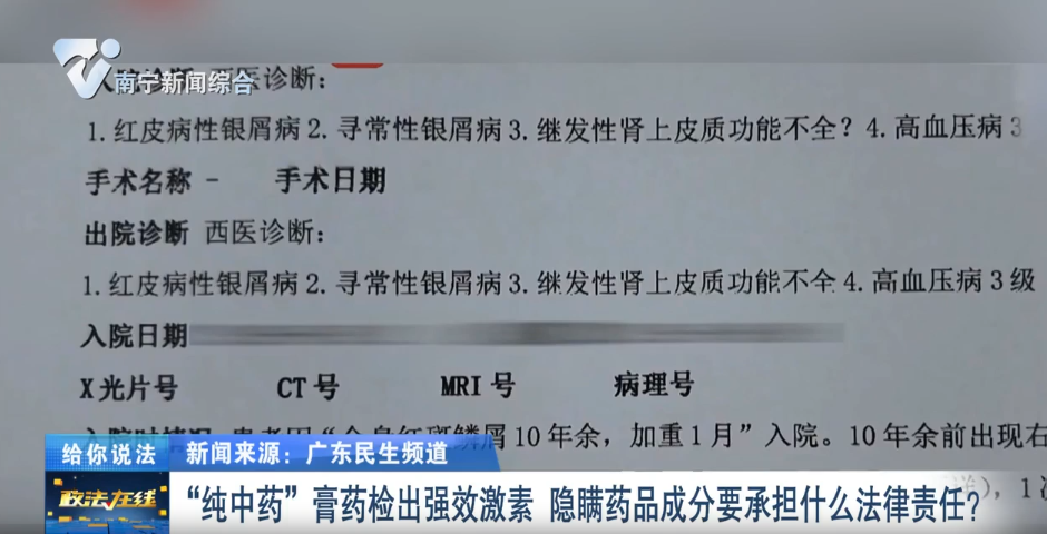 給你說(shuō)法：“純中藥”膏藥檢出強(qiáng)效激素  隱瞞藥品成分要承擔(dān)什么法律責(zé)任？ 